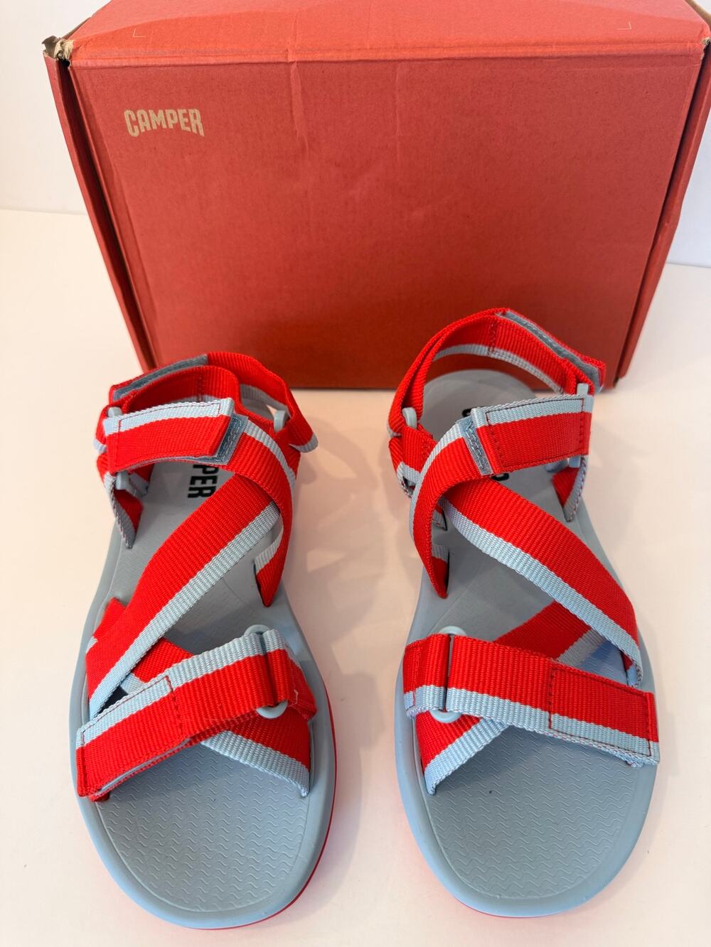 Camper Match Red Gray Strappy Sport Sandals EU 39 US 9 New NIB
